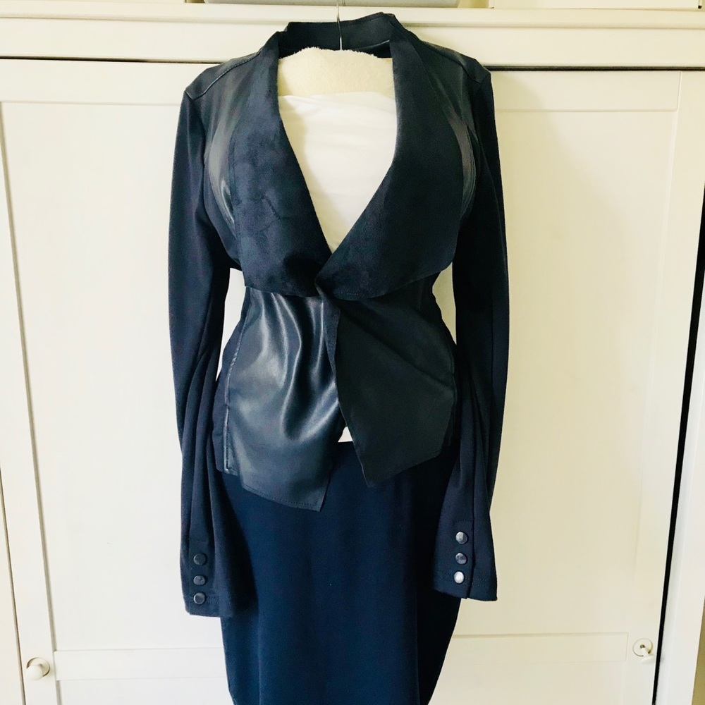Navy combined suede and cotton jacket